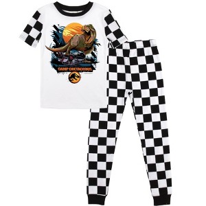 Jurassic World Camp Cretaceous Boy's Short Sleeve Shirt & Checkerboard Sleep Pajama Pants Set - 1 of 4
