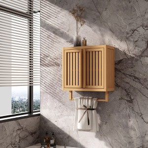 LOVMOR Bathroom Bamboo Wall Cabinet with Towel Rack,Wall Mounted Toilet Storage Box for Bathroom,Kitchen,Living Rooms and Dining Rooms - 1 of 4