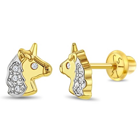 Girls' Dainty Cz Butterfly Screw Back 14k Gold Earrings - In