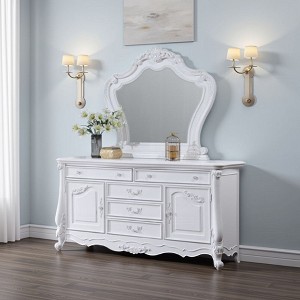 Royal Hampton Dresser Mirror, 46x48, Beveled Edges, White Ornate Carved Wood - 1 of 4