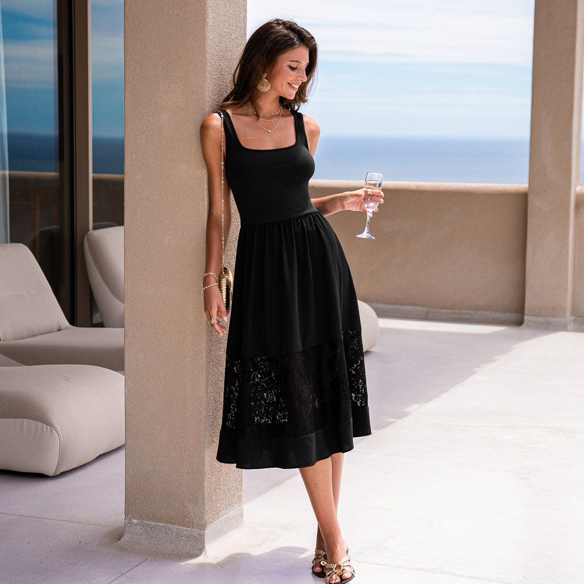 Женские платья Cupshe Women's Elegant Black Lace Midi Dress for Timeless Charm-S-Black — фото 2