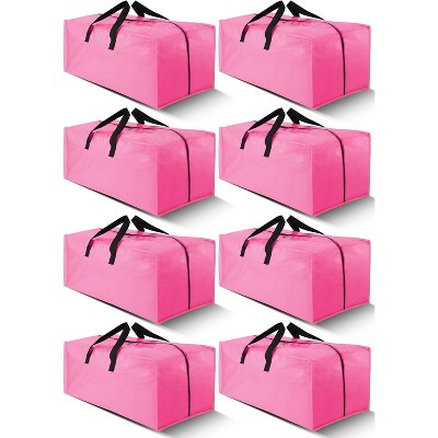8 Pack Heavy Duty Extra Large Moving Bags with Backpack Straps - Strong Handles & Zippers, Storage Totes (40 gal, Pink)