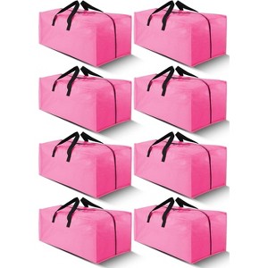 8 Pack Heavy Duty Extra Large Moving Bags with Backpack Straps - Strong Handles & Zippers, Storage Totes (40 gal, Pink) - 1 of 1
