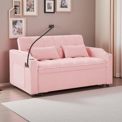 54" Velvet Foldable Adjustable Back Sofa Bed with USB & Phone Stand
