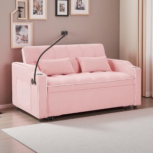 54" Velvet Foldable Adjustable Back Sofa Bed with USB & Phone Stand - 1 of 4