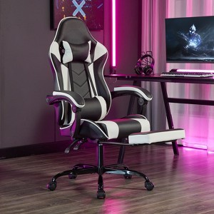 Angel Sar Gaming Chair with Footrest & Massage Lumbar Support, Ergonomic High-Back Computer Chair with Headrest, 330lb Capacity, Black/White - 1 of 4