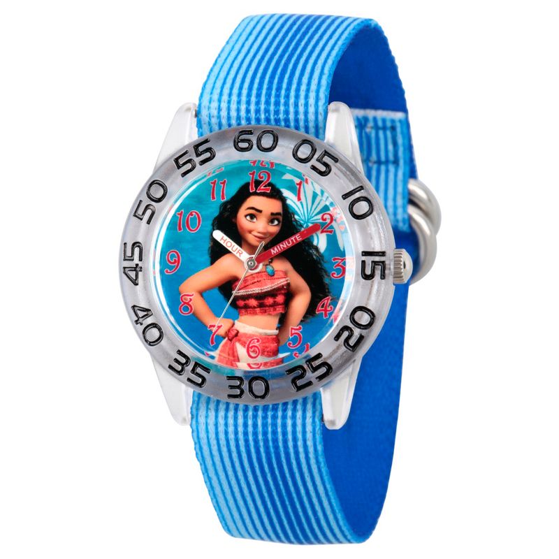 Girls' Disney Moana Clear Plastic Time Teacher Watch - Blue, 1 of 7