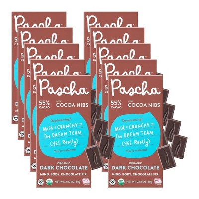 Pascha Dark Chocolate Bar with Cocoa Nibs - Case of 10/2.82 oz