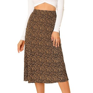 INSPIRE CHIC Women's Print Floral Peasant Elastic Waist A-Line Midi Skirts - 1 of 4