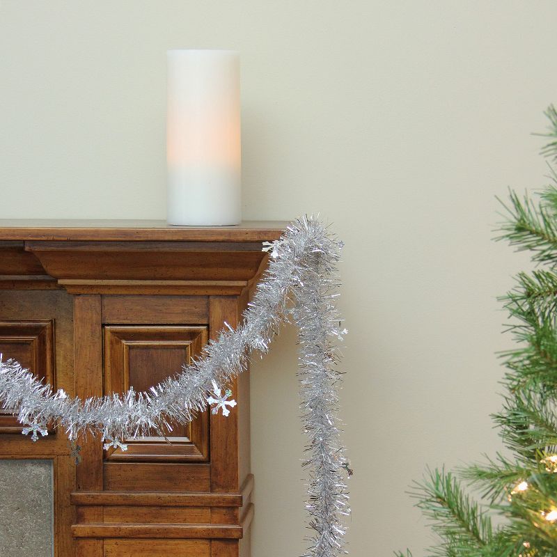 Northlight 50' x 2.75" Unlit Silver and Shiny Snowflakes Tinsel Christmas Garland, 4 of 5