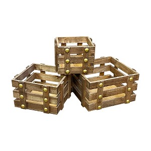 Essential Decor & Beyond 3-Piece Set Natural Wooden Square Crate Storage with Metal Studs - 1 of 1