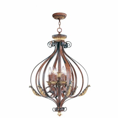 Verona Bronze & Aged Gold Leaf 6-Light LED Chandelier for Indoor/Outdoor