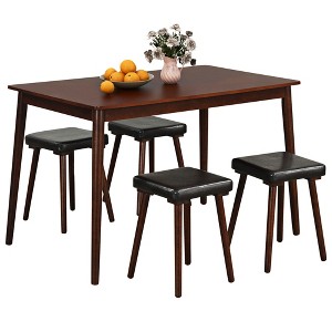 Tangkula 5PCS Dining Table Set for 4 w/ 4 Upholstered Stools Rubber Wood Legs for Kitchen - 1 of 4