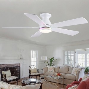 52 Inches Modern Flush Mount Ceiling Fan with Light and Remote,5 ABS Blades,DC Motor for Bedroom Living Room Paito - 1 of 4