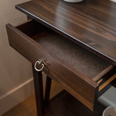 Sunnydaze Dark Brown Pine Wood Console Table with Drawers and Shelf