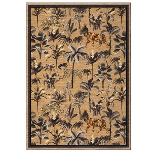 Tiger and Leopard Area Rug for Living Room Washable Non Slip Low Pile Rugs Botanical Jungle Animal Print Stain Resistant Floor Cover for Bedroom - 1 of 4