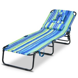 Tangkula 5-Position Lounge Chair Adjustable Beach Chaise w/ Face Cavity & Pillows - 1 of 4