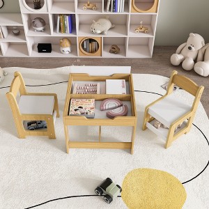 Lirago 3 in 1 Kids Wood Table and Chairs Children Activity Table Toddler Furniture Set Play and Learning with Storage and Detachable Drawing Board - 1 of 4