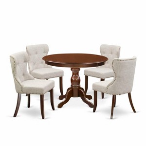 HomeStock 5-Piece Mahogany Finish Solid Wood Top Dining Table with 4 Parson Chair - 1 of 4