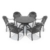 7-Piece Cast Aluminum Outdoor Dining Set: Round Table, Stackable Chairs & Red Cushions - All-Weather Patio Furniture for Your Backyard - 3 of 4