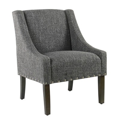 Fabric Upholstered Wooden Accent Chair with Swooping Arms and Nail Head Trim Gray - Benzara