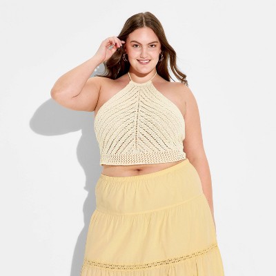 Women's Sleeveless Crochet Halter Pullover Sweater - Wild Fable™