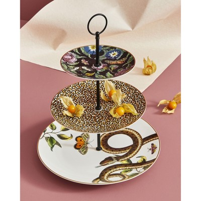 Creatures of Curiosity Ceramic 3-Tier Cake Stand with Floral and Animal Prints