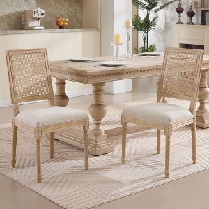NicBex French Country Dining Chairs Set of 2 with Upholstered/Nature Rattan Backrest,Rustic Weathered Kitchen Chairs,Living Room Chairs - 1 of 4