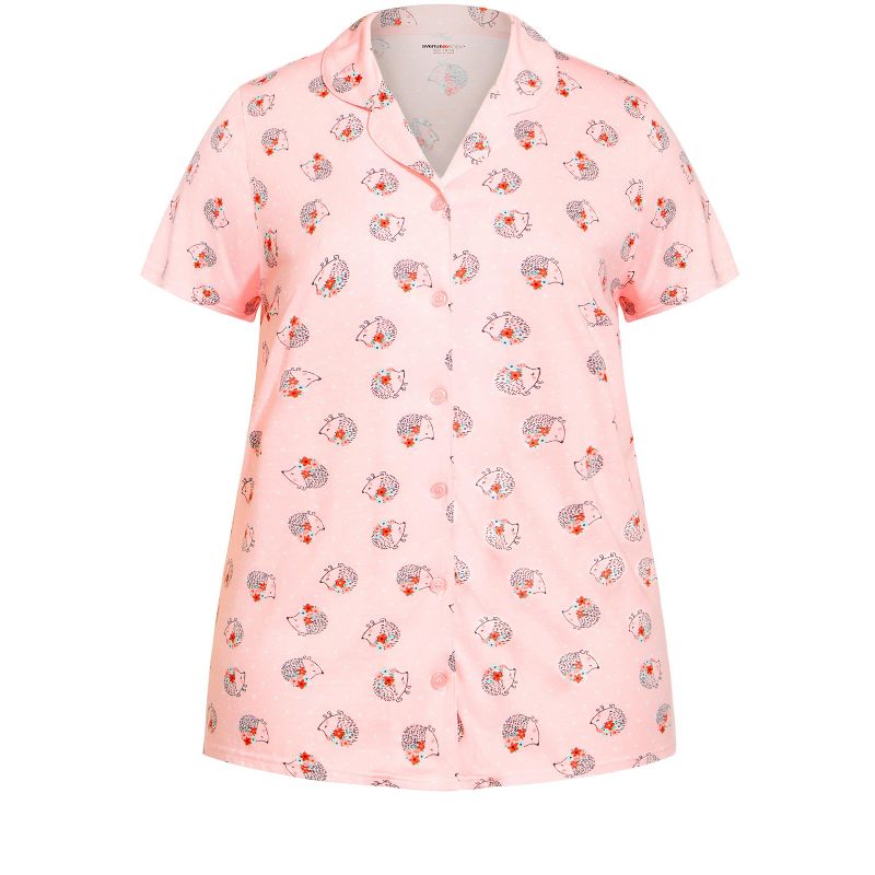 Women's Plus Size Hedgehog Button Sleep Top - pink | AVENUE, 3 of 4