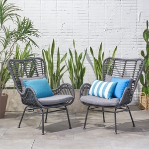 Christopher Knight Home Bechtel Outdoor Wicker Wrapped Club Chairs with Cushion (Set of 2) - 1 of 4