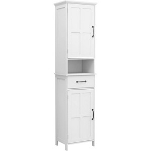 65in Tall Bathroom Storage Cabinet with 2 Doors and 1 Drawers Adjustable Shelves, Narrow Height Slim Freestanding Cabinet for Bathroom, White - 1 of 4