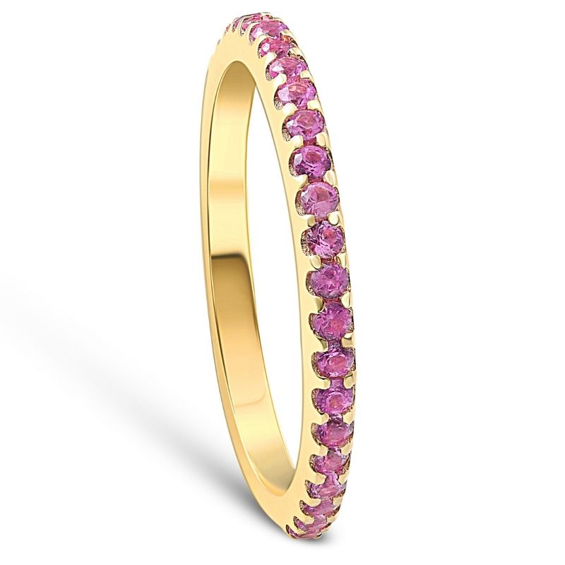 Pompeii3 3/4Ct Pink Sapphire Stackable Ring Wedding Band 10k Yellow Gold, 2 of 6