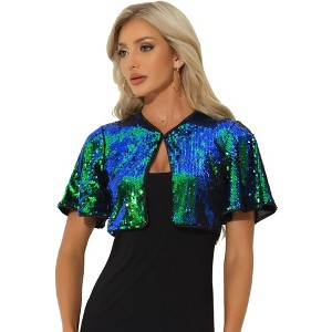 INSPIRE CHIC Women's Sequin Jacket Flared Sleeve Sparkly Bolero Crop Glitter Shrug - 1 of 4