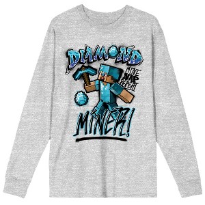 Minecraft Diamond Miner Men's Athletic Heather Long Sleeve Shirt - 1 of 1