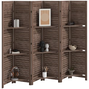 HOMCOM 67" Tall Wood Privacy Screen Room Divider with 3 Display Shelves, and Folding Storage for Bedroom or Home Office - 1 of 4