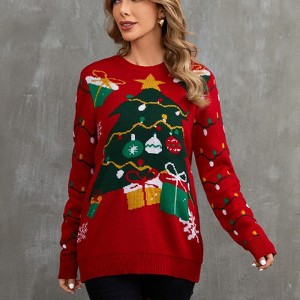 Clearlove Womens Ugly Christmas Sweater Novelty Print Crew Neck Sweater Pullover - 1 of 4