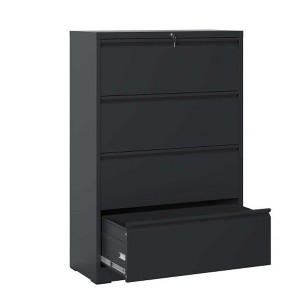 AENKYO 4-Drawer Lateral File Cabinet with Lock - Black Office Filing Cabinet for Legal/A4 Size Documents, Steel Filing Cabinet, Assembly Required - 1 of 4