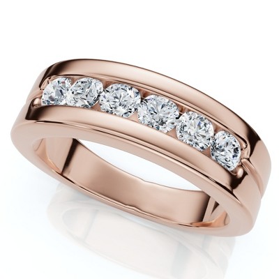 Pompeii3 Men's 5/8Ct Diamond 6-Stone Polished Wedding Ring Lab Created 10k Gold