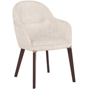 Elias Dining Chair Upholstered in Leather Velvet and Powder Coated Legs, Beige - 1 of 4