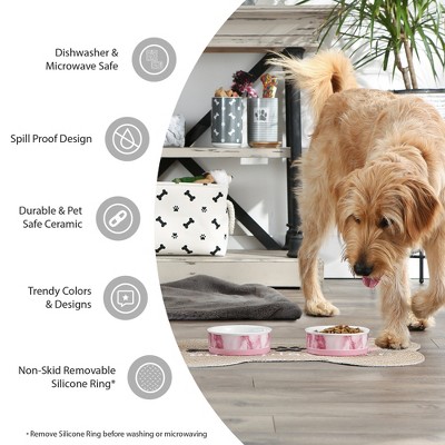 Large Multicolor Ceramic Pet Bowls with Non-Slip Base
