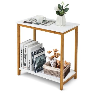 Costway 23'' Height 2-tier Side End Table with Bamboo Frame Modern Compact Nightstand - 1 of 4