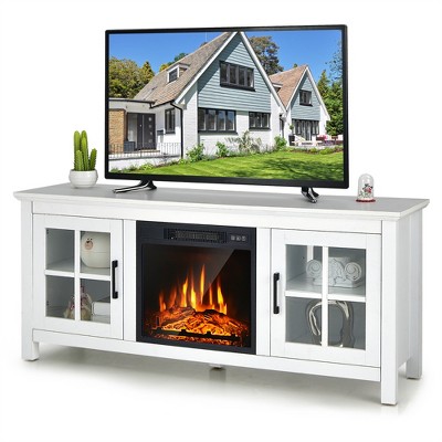 Costway 58'' 2-tier Fireplace Tv Stand W/18'' 1500w Electric Fireplace ...