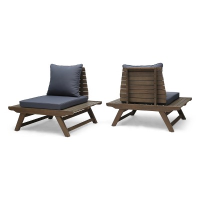 Christopher Knight Home Sedona Outdoor Acacia Wood Club Chairs with Cushions (Set of 2), Gray/Dark Gray