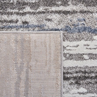 Blue and Gray Abstract Hand-Knotted Synthetic Area Rug