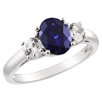 Created Blue and White Sapphire Ring in Sterling Silver - Blue/White 5