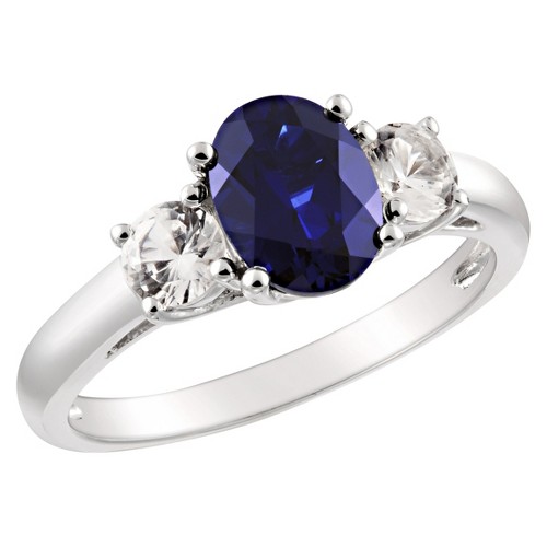 Created Blue and White Sapphire Ring in Sterling Silver - Blue/White, Women's, Size: 7.0, White Blue