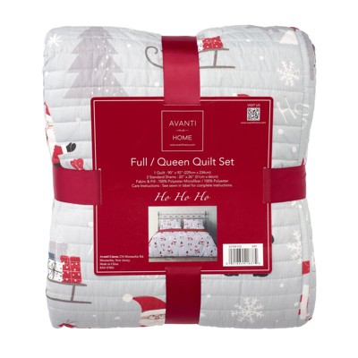 King Gray Reversible Microfiber Christmas Quilt Set