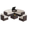 8 Pieces Outdoor Patio Furniture Set, Wicker Rattan Sectional with 4" Cushions, Glass Table & Hidden Storage Box, Brown - 2 of 4
