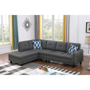L-Shaped Sectional Sofa 2-Piece Faux Leather , Left-Facing Couch with Tufted Backs, Nailhead Trim, and Accent Pillows - 1 of 4