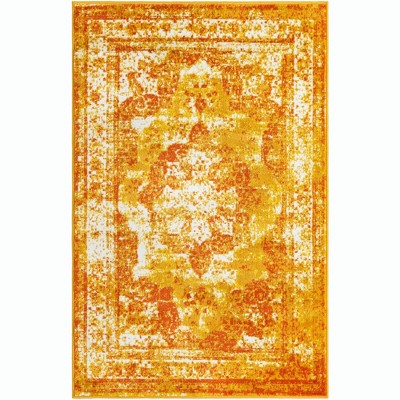 Orange and Yellow Rectangular Stain-Resistant Area Rug